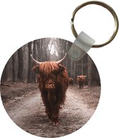 Sleutelhanger - Schotse hooglander - Bos - Koe - Dieren - Natuur - Plastic - Rond - Uitdeelcadeautjes