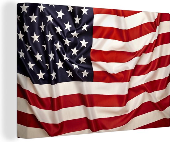 Canvas Schilderij Close-up van de Amerikaanse vlag - 60x40 cm - Wanddecoratie