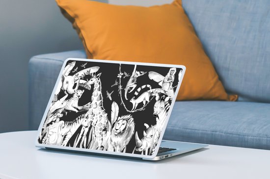 Laptop sticker - 13.3 inch - Aquarelverf - Dieren - Olifant - Flamingo - Jongens - Blauw - Kinderen - Kids - 31x22,5cm - Laptopstickers - Laptop skin - Cover