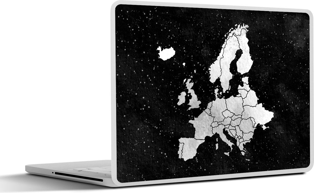 Laptop sticker - 17.3 inch - Europakaart op sterrenhemel achtergrond van waterverf - zwart wit - 40x30cm - Laptopstickers - Laptop skin - Cover