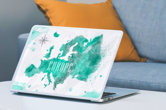Sticker pour ordinateur portable - 17,3 pouces - Aquarelle - Wereldkaart - Europe