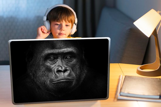 Autocollant pour ordinateur portable - 17,3 pouces - Gorilla - Zwart - Wit - Animaux - Portrait - 40x30cm - Autocollants pour ordinateur portable - Peau pour ordinateur portable - Couverture