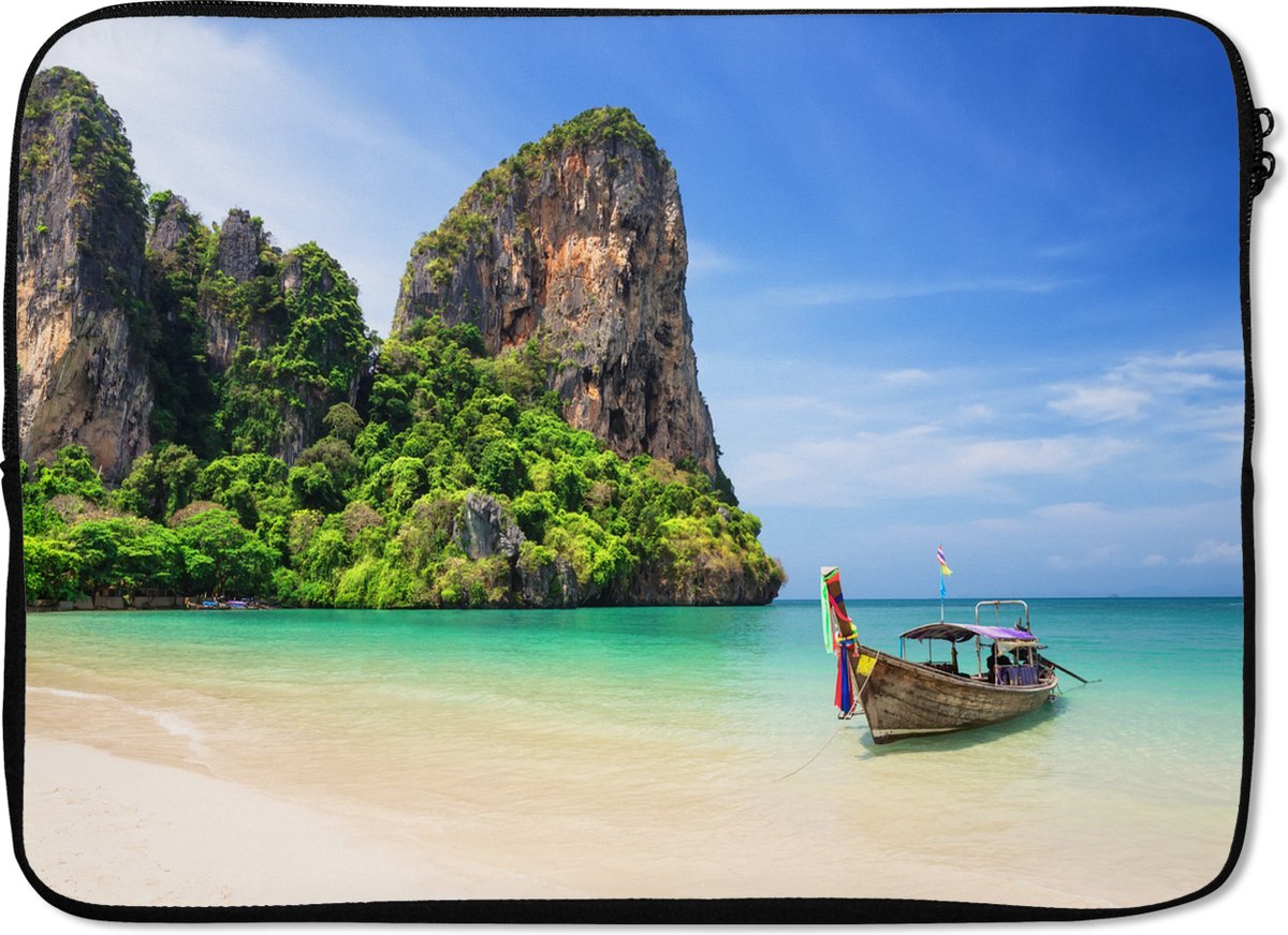 Laptophoes 14 inch - Strand - Zee - Thailand - Boot - Laptop sleeve - Binnenmaat 33x23 cm - Zwarte achterkant