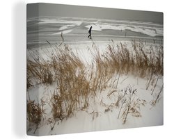 Canvas Schilderij Het strand van Volendam aan de zee - 40x30 cm - Wanddecoratie