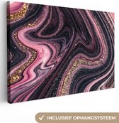 Toile Peinture Aspect Marbre - Rose - Violet - Goud - Luxe - Marbre - 90x60 cm - Décoration murale
