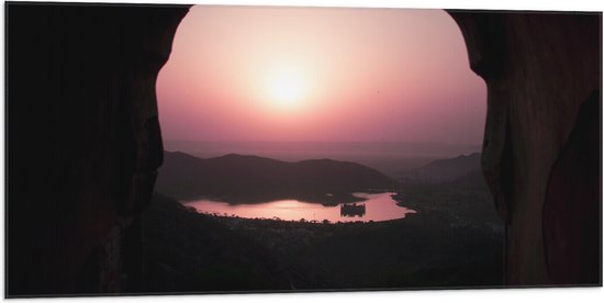 WallClassics - Vlag - Roze Kleurige Zonsondergang - 100x50 cm Foto op Polyester Vlag