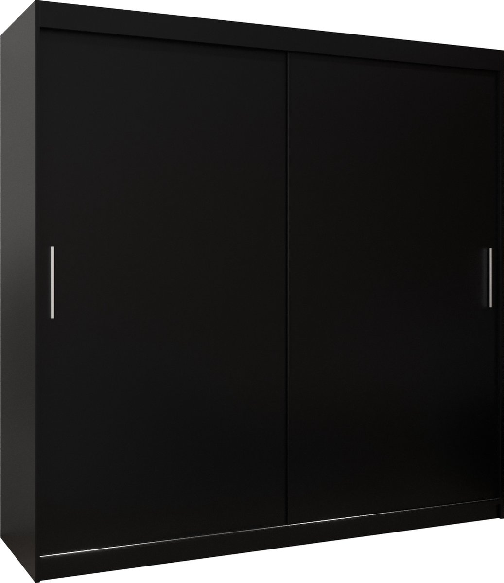 InspireME Kledingkast met 2 schuifdeuren, Modern-stijl, Kledingkast met planken (BxHxD): 200x200x62 - TORM 200 Zwart Mat