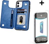 ShieldCase Wallet case geschikt voor Apple iPhone 12 / 12 Pro - 6.1 inch - blauw + glazen Screen Protector