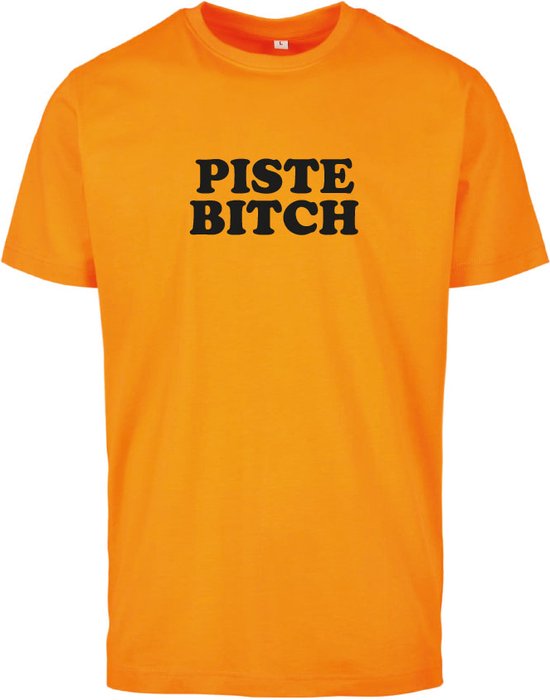 T-shirt oranje S - Piste Bitch - soBAD. | Foute apres ski outfit | kleding | verkleedkleren | wintersport t-shirt | wintersport dames en heren