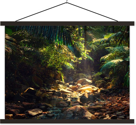 Posterhanger incl. Poster 150x113 cm - Schoolplaat - Jungle - Zon - India - Jongens - Meisjes - Kinderen - Textielposter - Zwarte latten