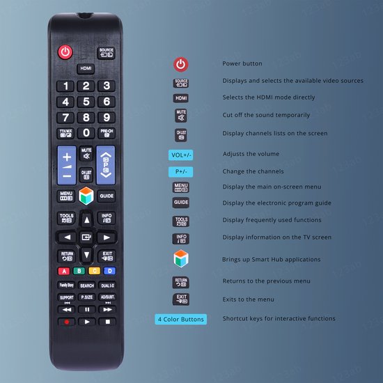 Universele afstandsbediening RQ-S1A geschikt voor Samsung TV - 123AB
