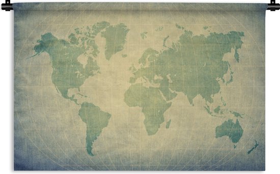 Wandkleed Eigen Wereldkaarten - Wereldkaart modern perkament groen Wandkleed katoen 90x60 cm - Wandtapijt met foto