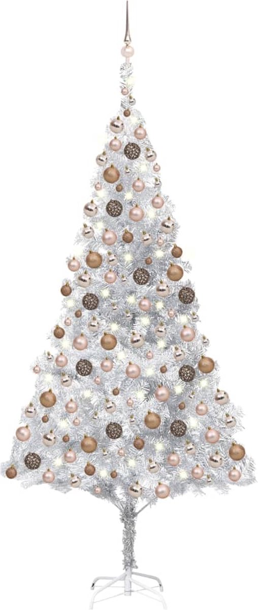 Prolenta Premium - Kunstkerstboom met LED's en kerstballen 210 cm PET zilverkleur