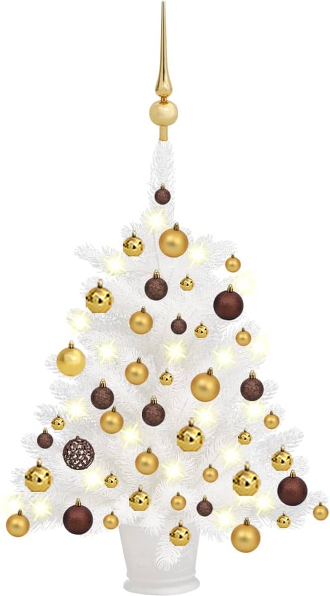 Prolenta Premium - Kunstkerstboom met LED's en kerstballen 65 cm wit