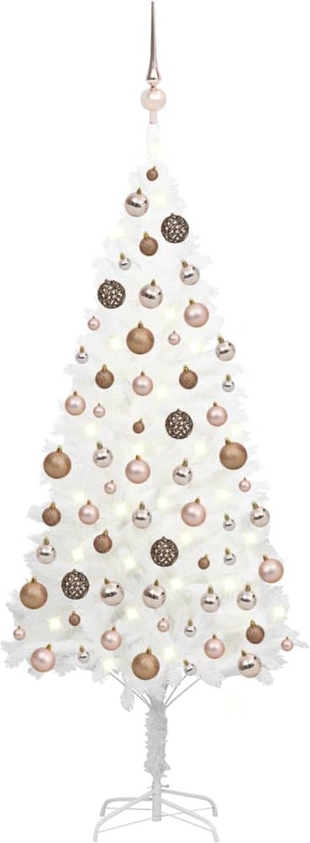 Prolenta Premium - Kunstkerstboom met LED's en kerstballen 180 cm wit