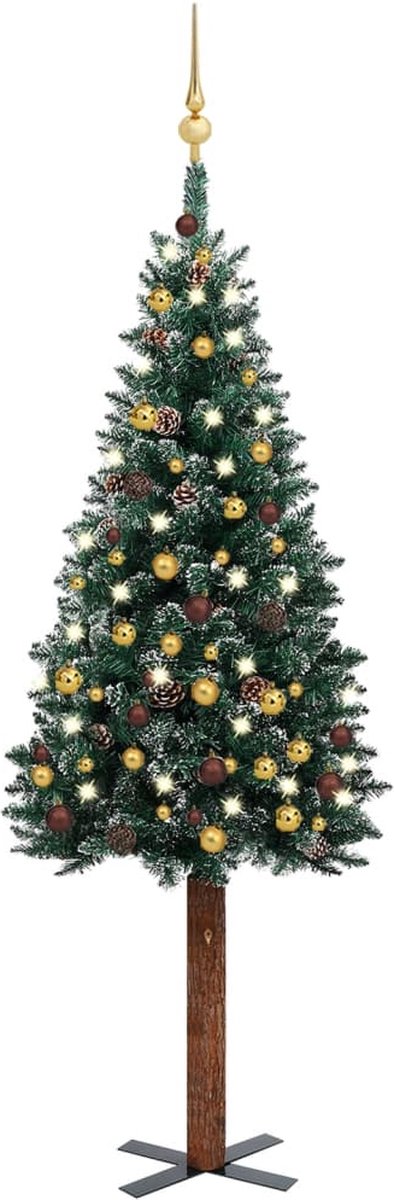 Prolenta Premium - Kerstboom met LED's en kerstballen smal 150 cm groen