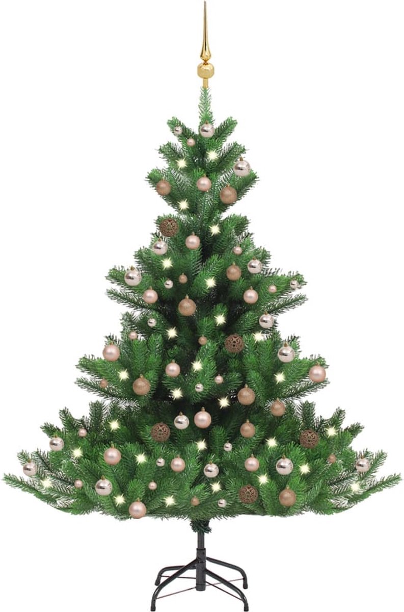 Prolenta Premium - Kunstkerstboom Nordmann met LED's en kerstballen 210 cm groen