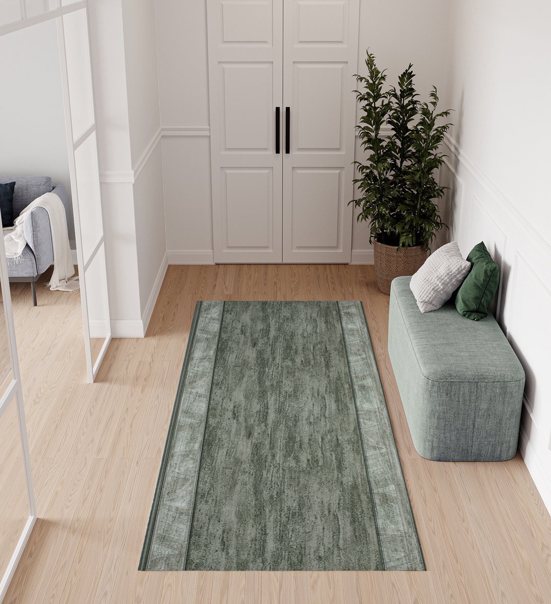 TAPISO Tapijtloper Antislip Rubber Gel-Onderkant Groen Modern – Gangloper Woonkamer Maat op Maat- 80x1100