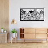 Unieke Handgemaakte Bergen Landschap, Wanddecoratie, Kunst met 3D effect 73 x 146 cm Zwart