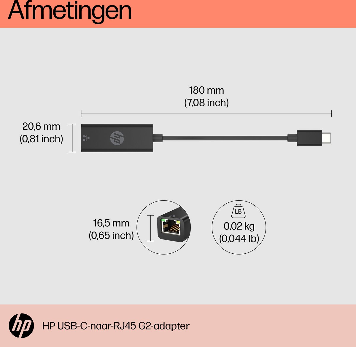 HP USB-C to RJ45 Adapter G2 interfacekaart/-adapter RJ-45