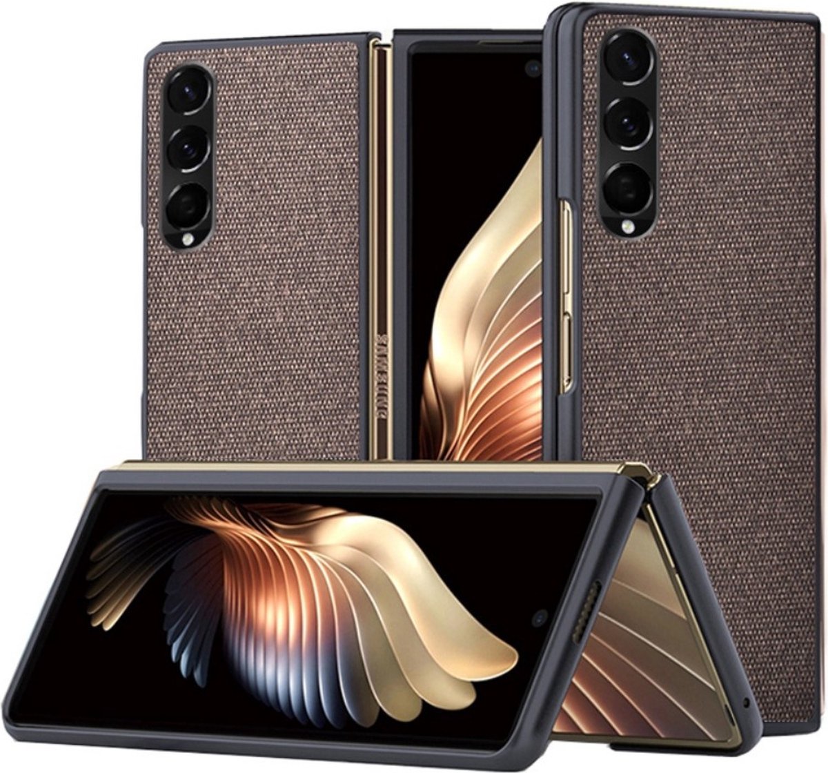 Lunso - Geschikt voor Samsung Galaxy Z Fold4 - Canvas cover hoes - Bruin