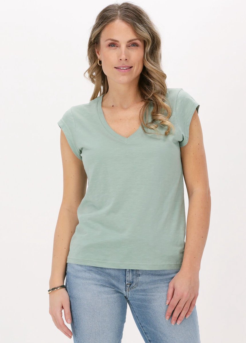 CC Heart Basic V-neck Tshirt Tops & T-shirts Dames - Shirt - Groen - Maat XS