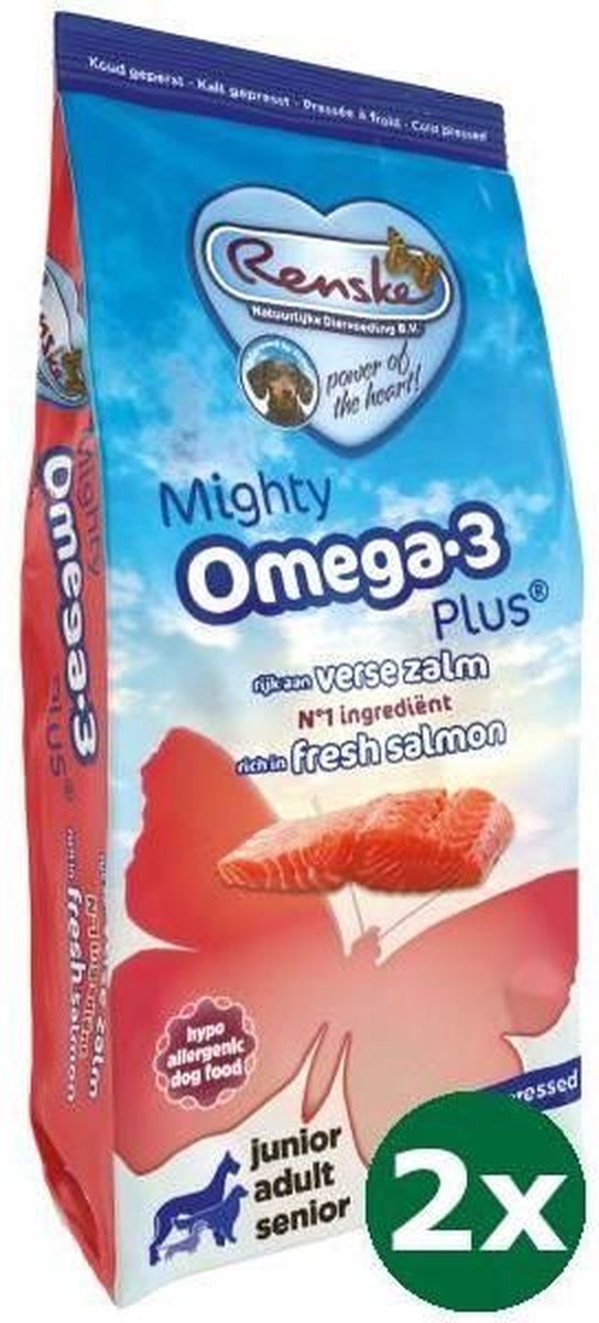 2x3 kg Renske mighty omega plus zalm geperst hondenvoer