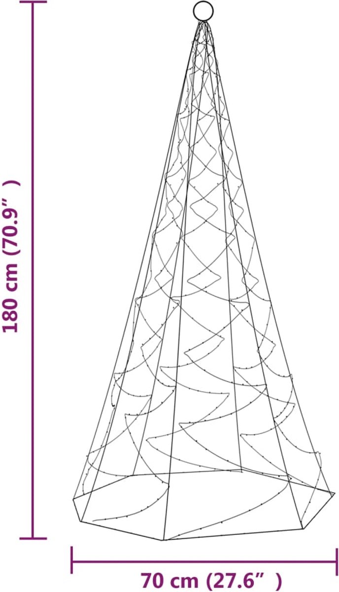 LILENO HOME Lichtsnoer voor de kerstboom, vlaggenmast, 200 cm, 120 leds, voor buiten en binnen, led-lichtketting met ring, boommantel, lichtketting als kerstdecoratie, kerstboomversiering
