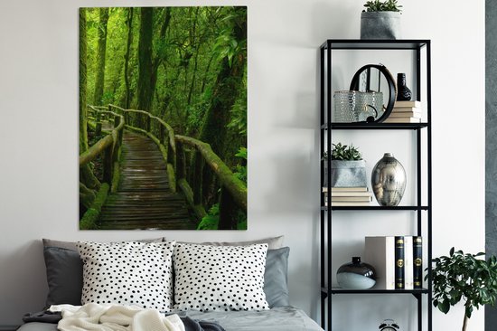 Toile - Peinture - Forêt - Arbres - Jungle - Chemin - Décoration murale Murale - Toile - 90x120 cm