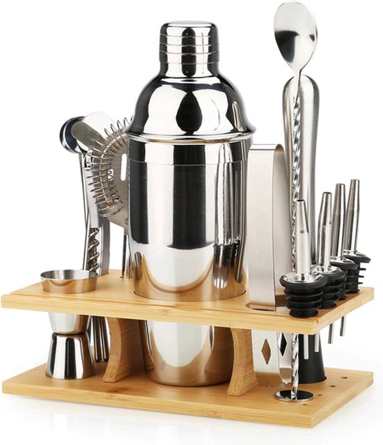 Cocktail Shaker Set, Plating Rose Goud Roestvrij Staal Cocktail Shaker Cup Shaker Rvs Shaker Houten Standaard 11 Delige Set | NL