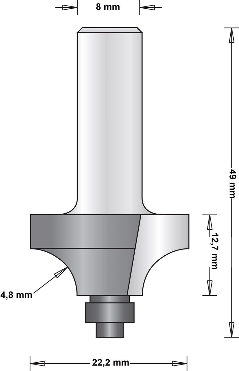Hitachi 8 mm afrondfrees duivejager met onderlager 22.2 x 49 x 4.8mm