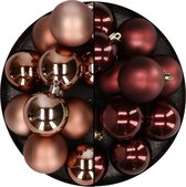 Kunststof kerstballen 6 cm - 24x stuks - bruin en mahonie bruin