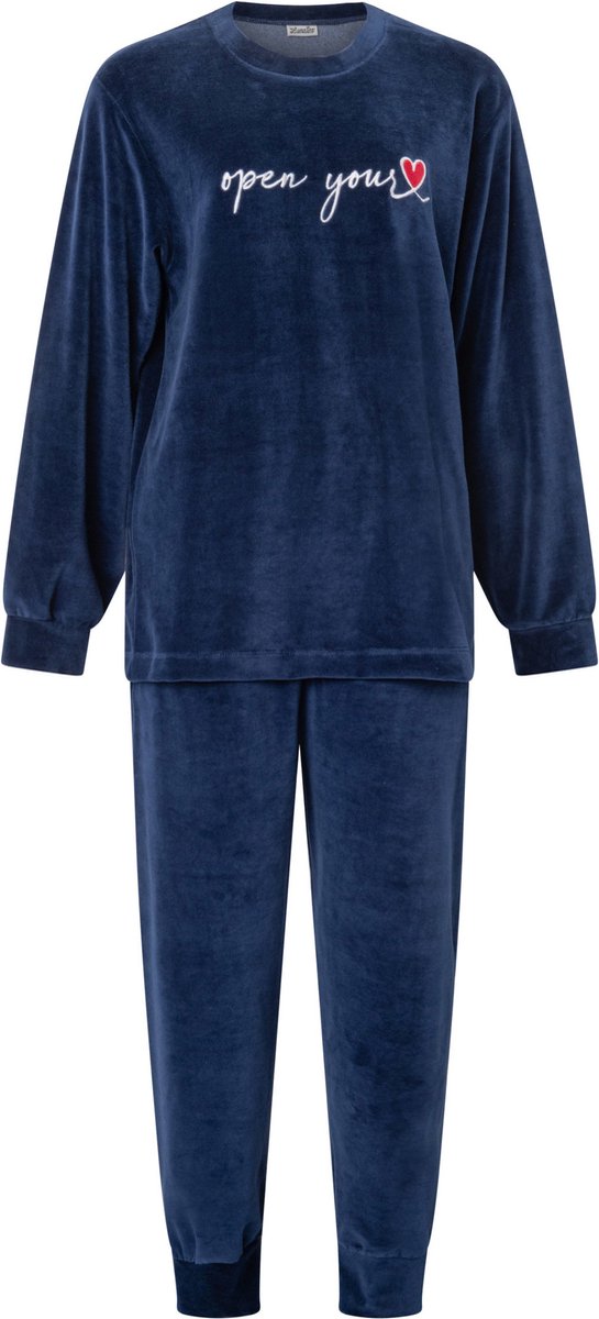 Lunatex Velours dames pyjama 4180 - Darkblue - M - Blauw