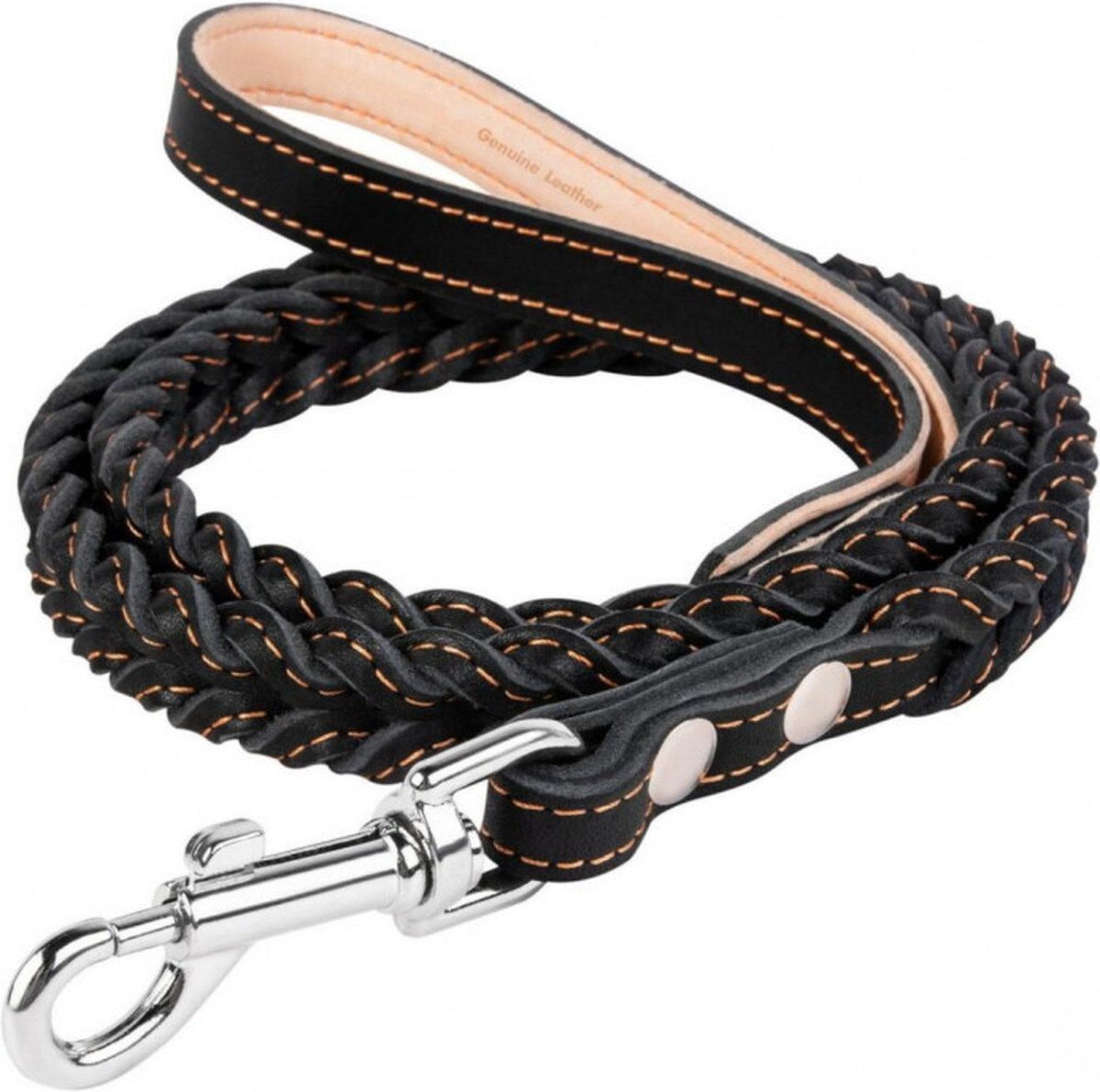 WAUDOG Classic Hondenriem / Hondenlijn - Leder - Gevlochten - Zwart - Breedte: 18 mm - Lengte: 122 cm