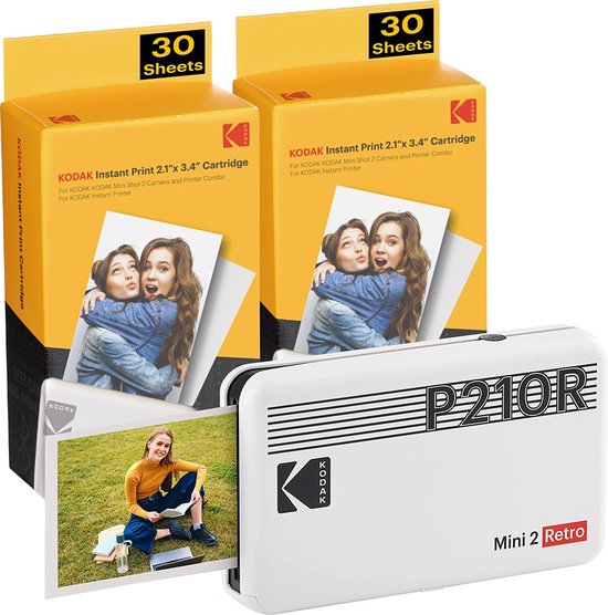 Printer Kodak Mini 2 rétro White avec pack de cartouches pour 60 photos
