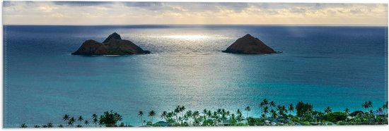 WallClassics - Vlag - Uitzicht over Strand en Zee - Lanikai Beach - Hawaï - 60x20 cm Foto op Polyester Vlag