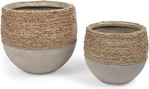 Kave Home - Tamim set van 2 cementpotten met natuurlijke en witte afwerking Ø 26 cm / Ø 33 cm