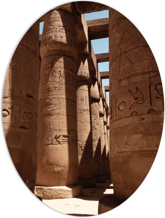 WallClassics - PVC Schuimplaat Ovaal - Hypostyle Zaal in Karnak - Egypte - 60x80 cm Foto op Ovaal  (Met Ophangsysteem)