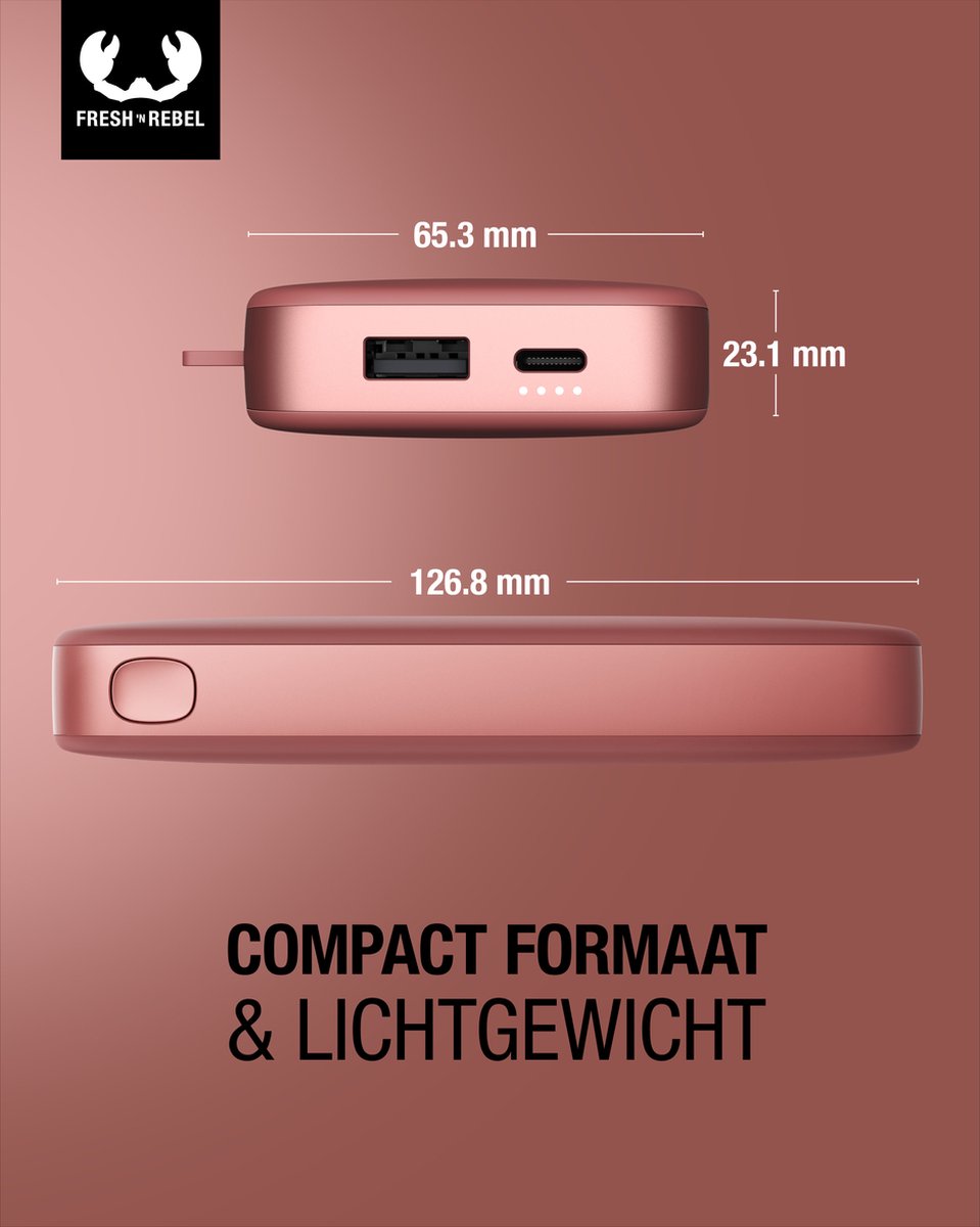 Fresh Powerbank 12000 mAh Ultra Snellader 20W - Rood - afbeelding 2