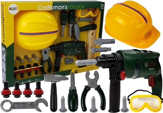 Speelgoed gereedschap - met boormachine - en helm - 20 delig