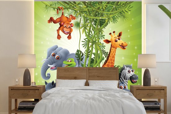 Behang babykamer - Fotobehang Jungle dieren - Planten - Kinderen - Olifant  - Giraf -... | bol.com