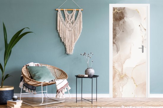 Sticker mural effet marbre - Marron - Lignes - 85 x 215 cm - Affiche de porte