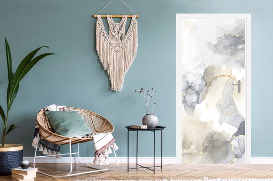Sticker mural effet marbre - Or - Zwart - 75 x 205 cm - Affiche de porte