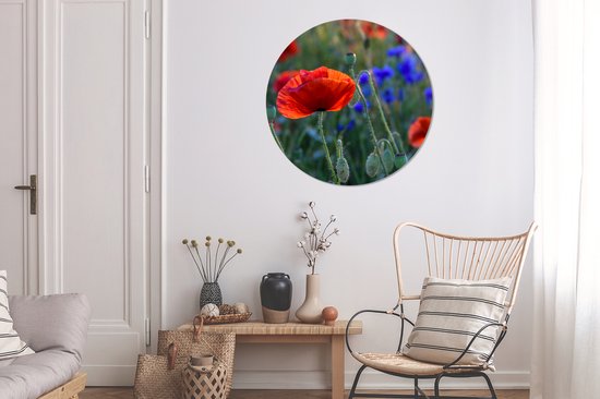 WallCircle - Stickers muraux - Cercle de papier peint - Coquelicots colorés aux Pays- Nederland - 100x100 cm - Cercle mural - Auto-adhésif - Sticker papier peint rond XXL