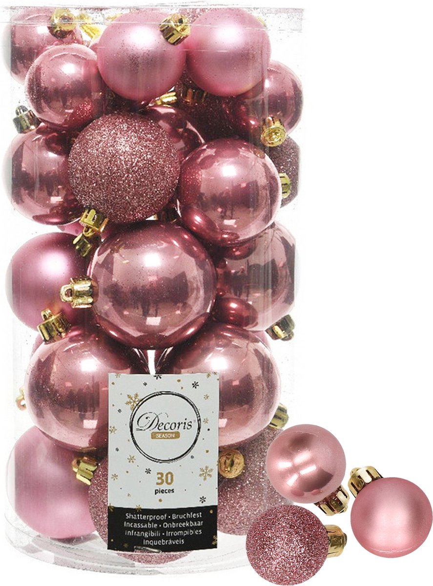 Decoris kerstballen - 44x stuks - oudroze - 3-4-5-6 cm - kunststof