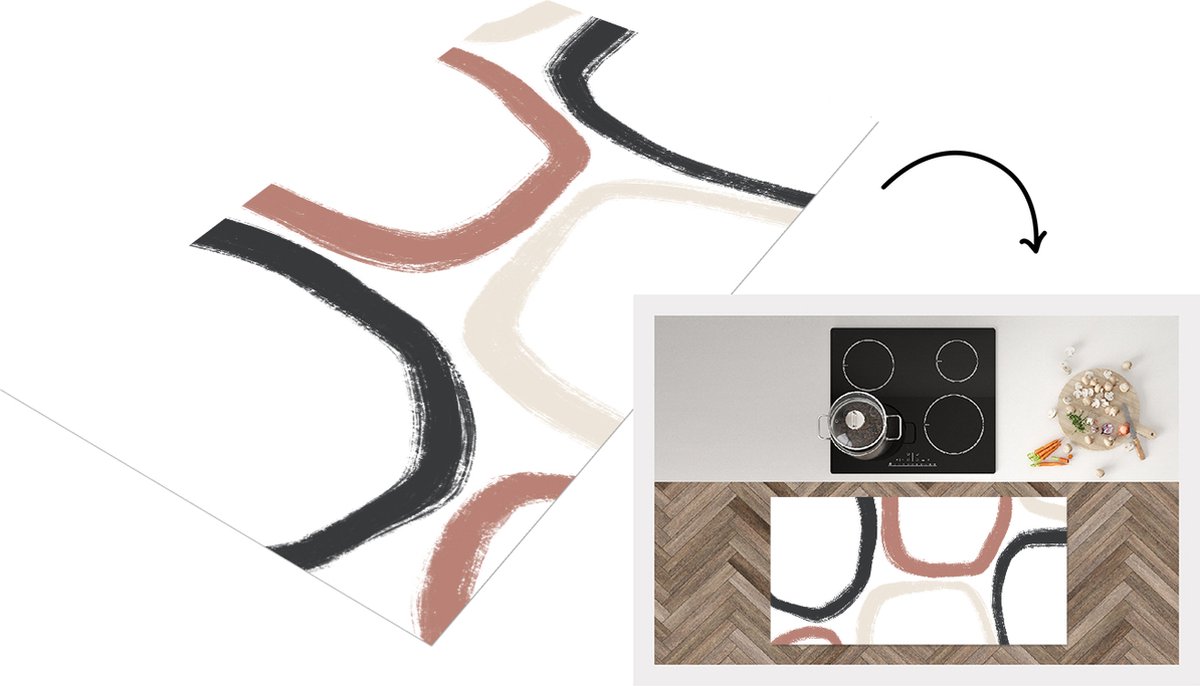 KitchenYeah Keukenloper - Loper keuken - Minimalisme - Geometrische vormen - Pastel - Patronen - 120x60 cm - Keukenloper vinyl Multicolor