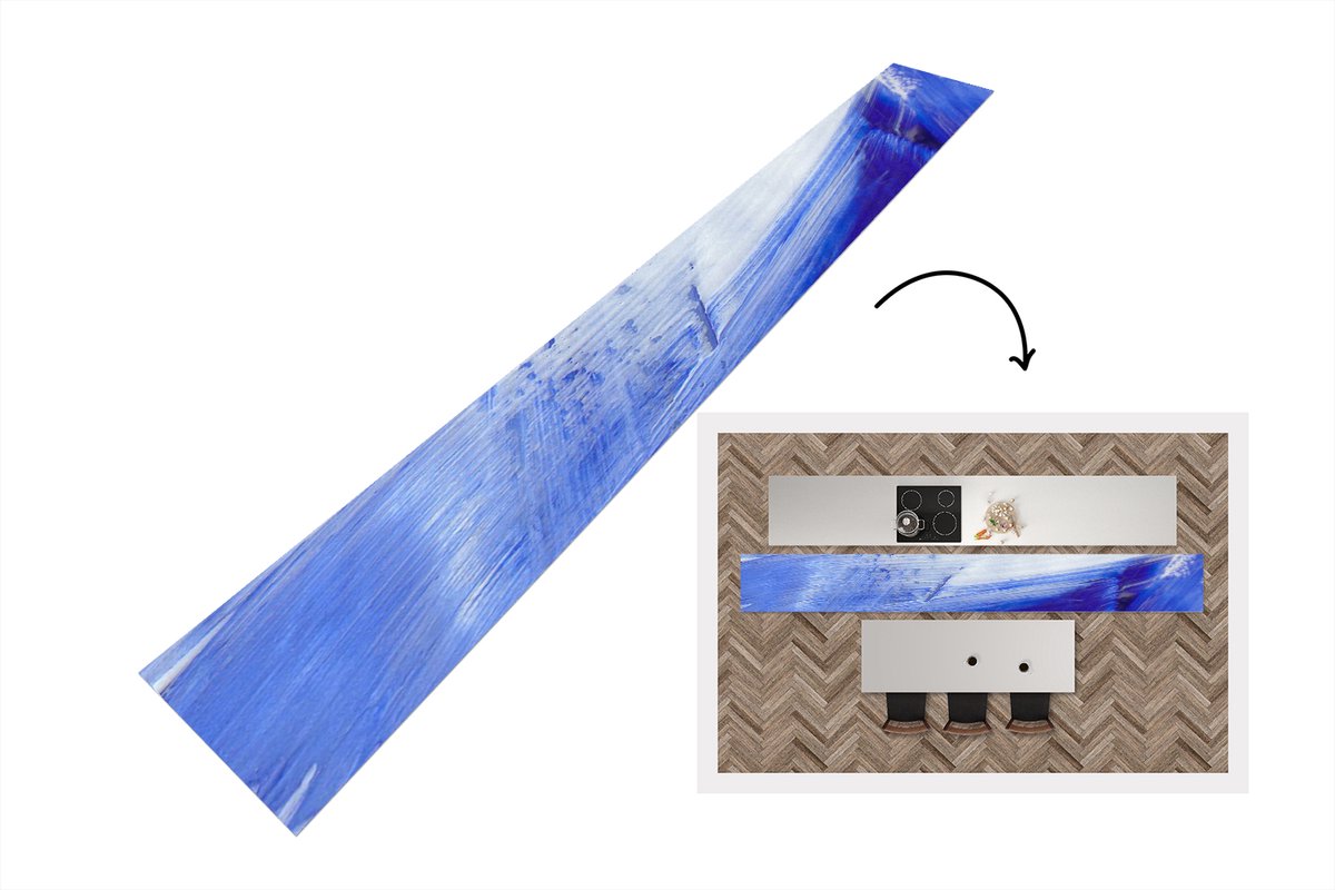 KitchenYeah Keukenloper - Loper keuken - Verf - Design - Blauw - 400x50 cm - Keukenloper vinyl Multicolor