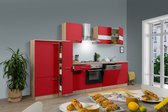 Goedkope keuken 310  cm - complete keuken met apparatuur Merle  - Eiken/Rood - soft close - elektrische kookplaat - vaatwasser - afzuigkap - oven    - spoelbak
