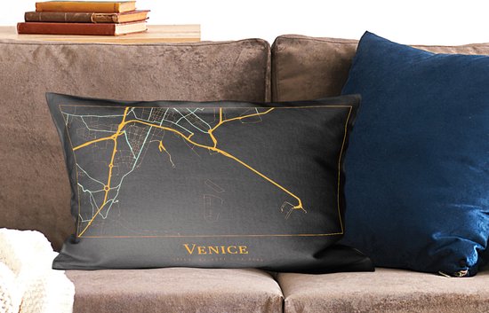 Coussins Coussins décoratifs - Oreillers Salon - 60x40 cm - Carte - Venetië - Or - Zwart