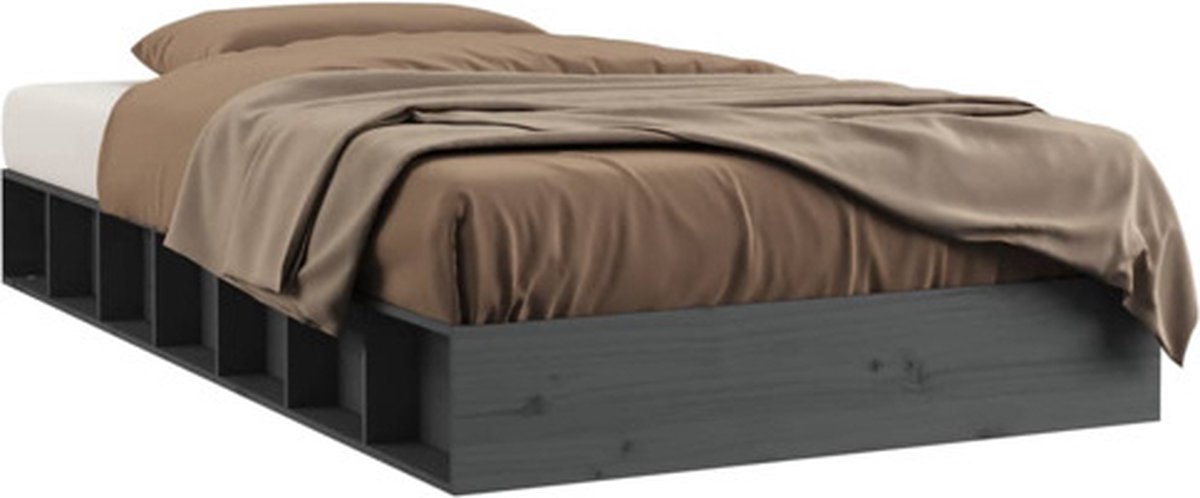 vidaXL - Bedframe - massief - hout - grijs - 135x190 - cm